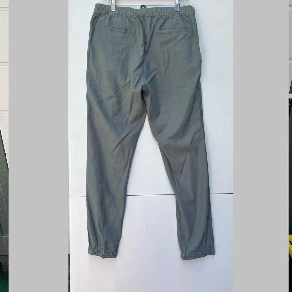 SAKS Fifth Avenue Linen Blend Joggers Ankle Zip Elastic Waist M